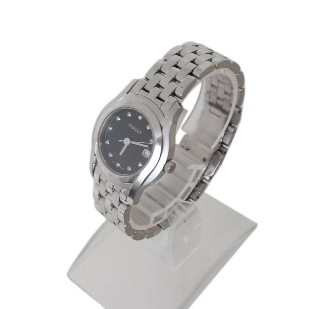 GUCCI Women's Quartz Watch, 11 Diamonds, Stainless Steel, Black Dial, 5500L